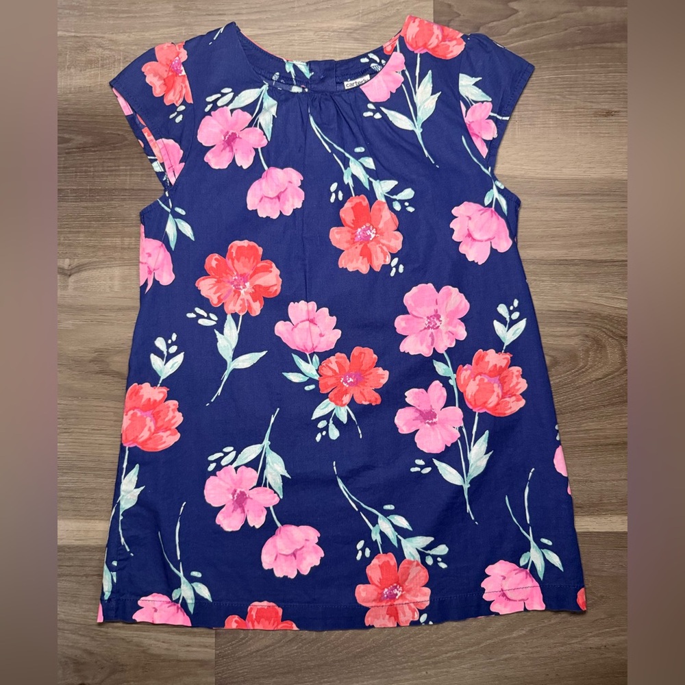 Carter's Navy Dress with Pink Floral Design